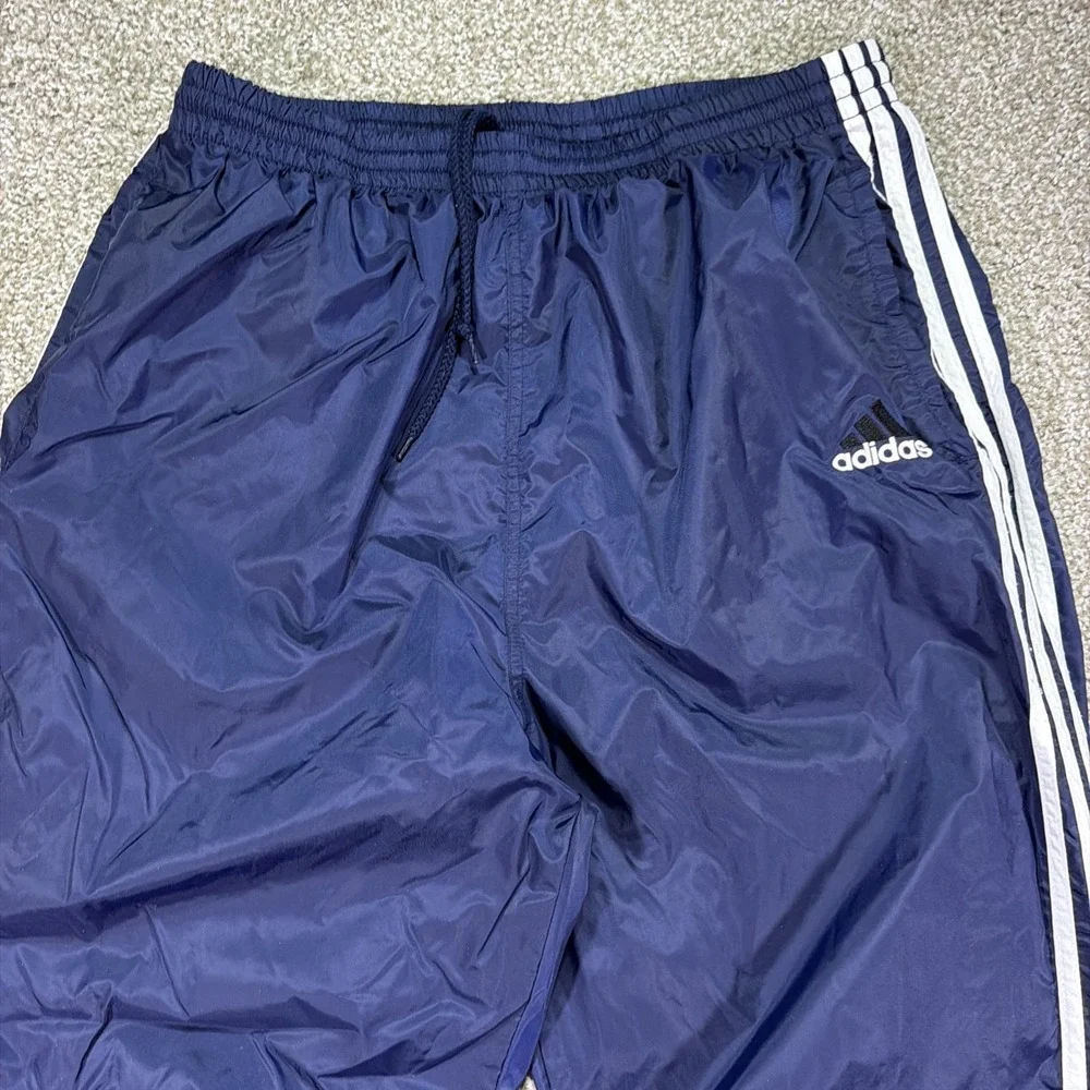 Vintage Adidas Baggy Track Pants 90s Y2K Hiphop Size XL 32X32 Striped Navy Blue